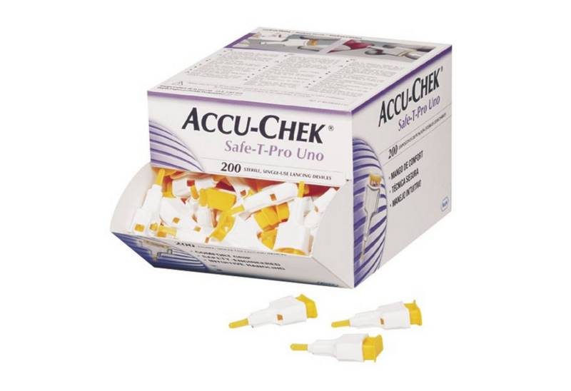 Roche Stechhilfe Accu-Chek Safe-T-Pro Uno, Spar-Set, Stechhilfe für Diabetiker, hygienische und schmerzfreie Blutentnahme, (200 St), sterile Einmal-Stechhilfe für Blutzuckermessung von Roche
