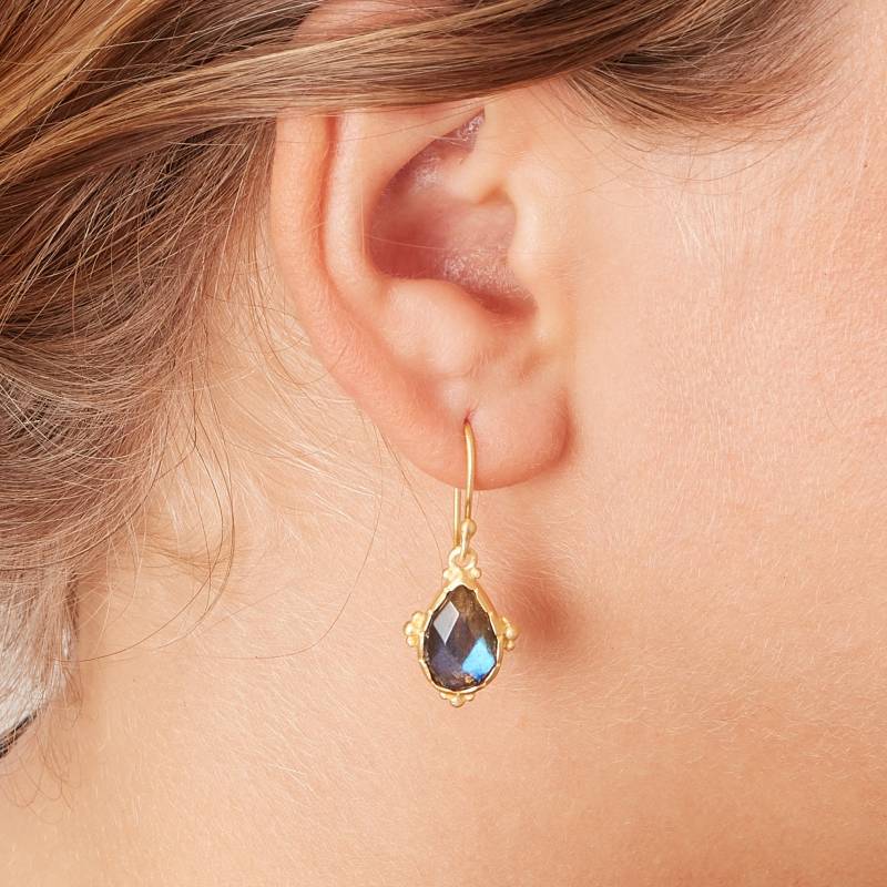 Labradorit Teardrop Ohrringe 18K Gold & Sterling Silber Tropfen von Rochejewels