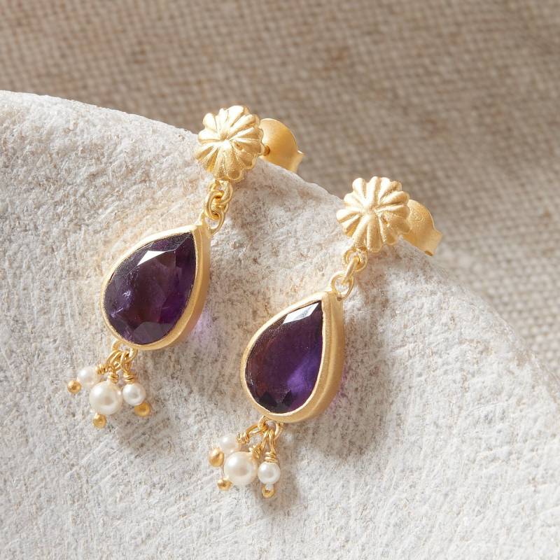 Amethyst Perle Tropfen Ohrringe 18K Gold Und Sterling Silber von Rochejewels