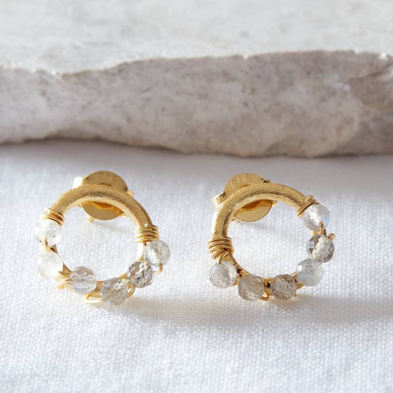 Labradorit Gold Vermeil Ohrstecker Perlen Kreis Ohrringe von Rochejewels