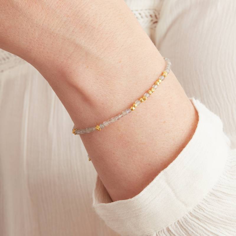 Labradorit Perlen Armband 18K Gold Vermeil Freundschaft Stapelarmband von Rochejewels
