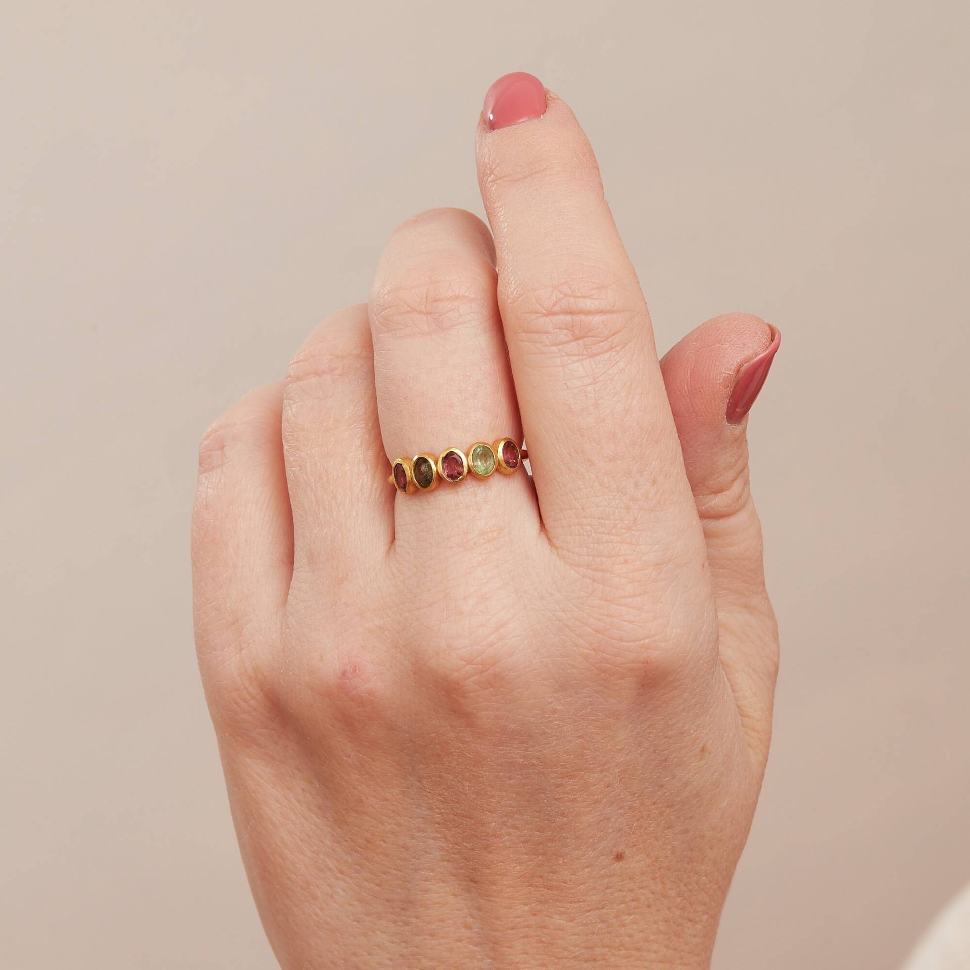 Wassermelonenturmalin Ring 18K Vergoldeter Sterling Silber Stapelring von Rochejewels