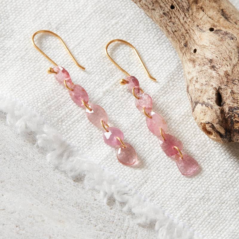 Pink Turmalin Ohrringe 18K Gold & Sterling Silber, Oktober Geburtsstein von Rochejewels