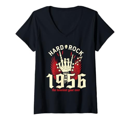 Damen Vintage Rockmusik 70 Geburtstag 1956 T-Shirt mit V-Ausschnitt Damen Vintage Rockmusik 70 Geburtstag 1956 T-Shirt mit V-Ausschnitt von Rock 70 Geburtstag 1956
