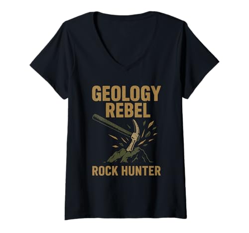 Damen Rock Hound Geology Fossil Hunter Mineralsammler Geschenk T-Shirt mit V-Ausschnitt von Rock Collecting Fossil Hunting Geology Enthusiasts