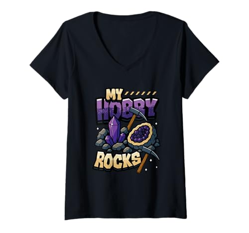 Damen My Hobby Rocks Lustiges Gesteinssammeln | Geologie T-Shirt mit V-Ausschnitt von Rock Collecting Humor Designs for Rockhounds