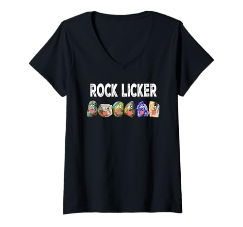 Damen Rockhound Rock Licker Funny Cartoon Geologie T-Shirt mit V-Ausschnitt von Rock Collectors Adventure Wear