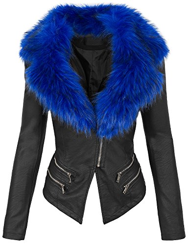 Rock Creek Selection Damen Kunstleder Biker Jacke Fellkragen Übergangsjacke [D-196 - Schwarz-Blau - Gr. M] von Rock Creek Selection