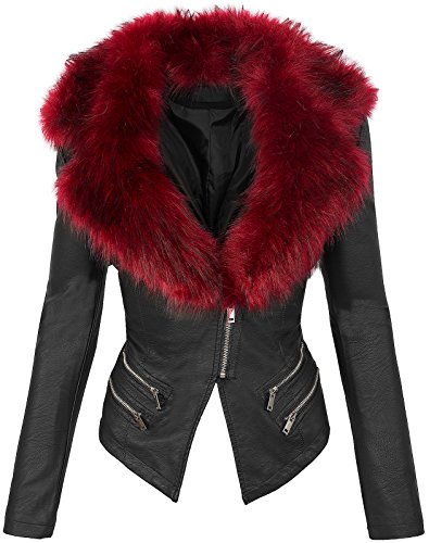 Rock Creek Selection Damen Kunstleder Biker Jacke Fellkragen Übergangsjacke [D-196 - Schwarz-Rot - Gr. L] von Rock Creek Selection