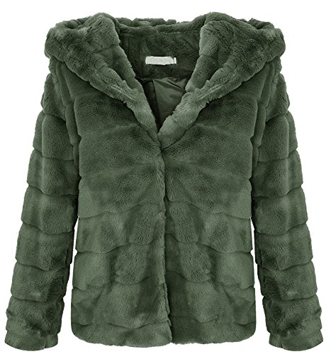 Rock Creek Selection Damen Teddyfell Jacke Kuschelige Fleecejacke Winterjacke mit Kapuze D-384 [F-4000 Khaki M-L] von Rock Creek Selection