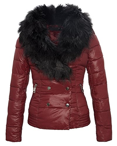 Rock Creek Selection Damen Winter Jacke Kurze Steppjacke mit abnehmbarem Kunstpelzkragen Schwarz Rot Navy S-XL D-74 [D-74 - Rot - Gr. XL/42] von Rock Creek Selection