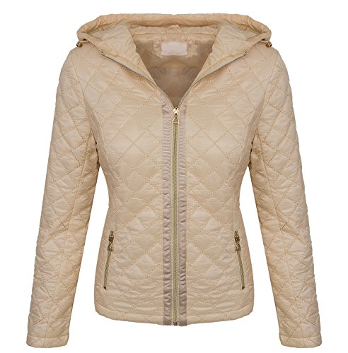 Rock Creek Selection Designer Damen Steppjacke Übergangsjacke Gesteppt Damenjacke mit Kapuze D-383 [D-06 Beige L] von Rock Creek Selection