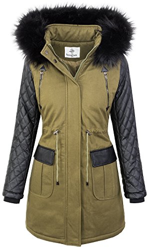 Rock Creek Damen Winter Jacke Parka Outdoorjacke Winterjacken Damenmantel Damenparka Kunstleder Ärmel Kunstpelz Kapuze Bikerstyle Gefüttert D-348 Khaki M von Rock Creek