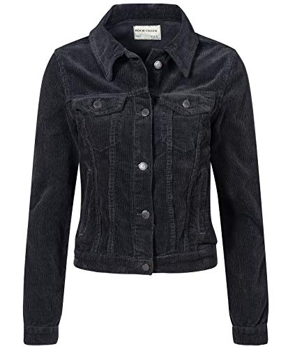 Rock Creek Damen Cordjacke Übergangsjacke Damenjacke Jeansjacke Oversize Vintage Retro Jacken Kurz Frauen Jacke Winterjacke Warm D-432 Schwarz XS von Rock Creek