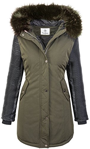 Rock Creek Damen Jacke Winter Parka Bikerjacke Winter Mantel Outdoorjacke Damenmantel Damenparka Kunstleder Ärmel Kunstpelz Kapuze D-347 Dunkelgrün M von Rock Creek