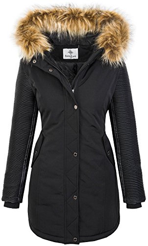 Rock Creek Damen Jacke Winter Parka Bikerjacke Winter Mantel Outdoorjacke Damenmantel Damenparka Kunstleder Ärmel Kunstpelz Kapuze D-347 Schwarz Khaki S von Rock Creek