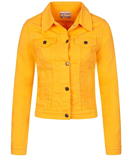 Rock Creek Damen Jeans Jacke Übergangs Jacke Denim Blouson Stretch Kurz Classic Jeansjacken Urban Stonewash D-401 Gelb S von Rock Creek