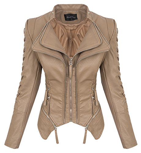 Rock Creek Damen Kunstleder Jacke Übergangs Jacke Leder Optik Bikerjacke D-365 [WS-967 Brown S] von Rock Creek