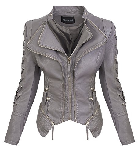 Rock Creek Damen Kunstleder Jacke Übergangs Jacke Leder Optik Bikerjacke D-365 [WS-967 Grey XS] von Rock Creek