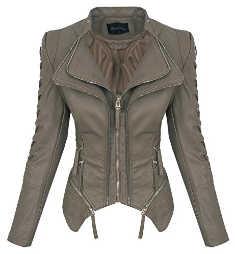 Rock Creek Damen Kunstleder Jacke Übergangs Jacke Leder Optik Bikerjacke D-365 [WS-967 Olive S] von Rock Creek