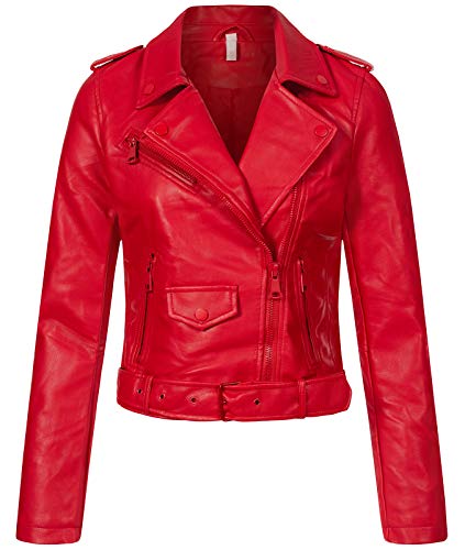 Rock Creek Damen Kunstlederjacke im Biker-Style Übergangsjacke Damenjacke Lederjacke Kunstleder Vegan Reverskragen Bikerjacke Reverskragen D-438 Rot M von Rock Creek