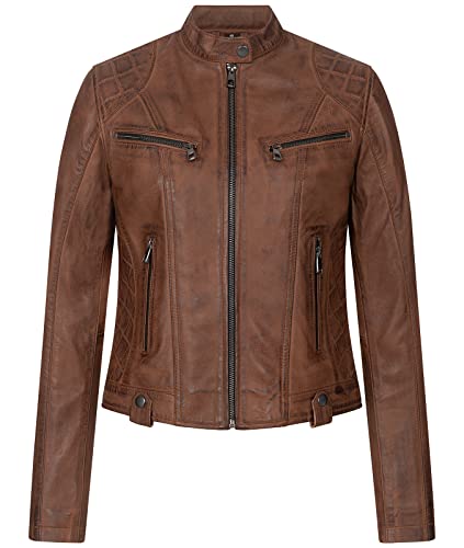 Rock Creek Damen Lederjacke Biker Jacke Echtleder Motorradjacke Leder Jacken Damenjacke Stehkragen Winterjacke Übergangsjacke D-481 Hellbraun S von Rock Creek