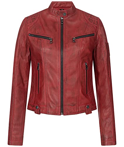 Rock Creek Damen Lederjacke Biker Jacke Echtleder Motorradjacke Leder Jacken Damenjacke Stehkragen Winterjacke Übergangsjacke D-481 Rot 2XL von Rock Creek