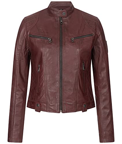 Rock Creek Damen Lederjacke Biker Jacke Echtleder Motorradjacke Leder Jacken Damenjacke Stehkragen Winterjacke Übergangsjacke D-481 Weinrot 2XL von Rock Creek