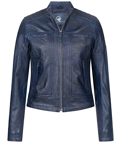 Rock Creek Damen Lederjacke Biker Jacke Echtleder Motorradjacke Leder Jacken Damenjacke Stehkragen Winterjacke Übergangsjacke D-486 Dunkelblau XL von Rock Creek