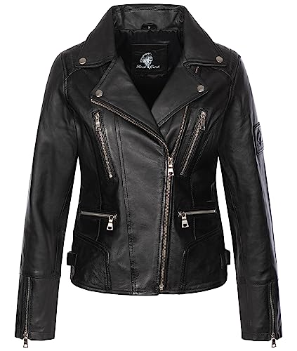 Rock Creek Damen Lederjacke Biker Jacke Echtleder Motorradjacke Leder Jacken Damenjacke Stehkragen Winterjacke Übergangsjacke D-490 Schwarz 2XL von Rock Creek