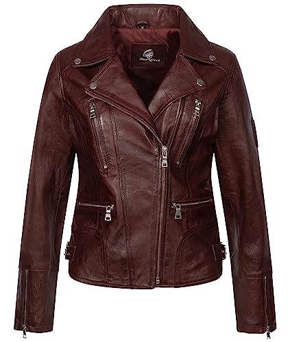 Rock Creek Damen Lederjacke Biker Jacke Echtleder Motorradjacke Leder Jacken Damenjacke Stehkragen Winterjacke Übergangsjacke D-490 Weinrot S von Rock Creek