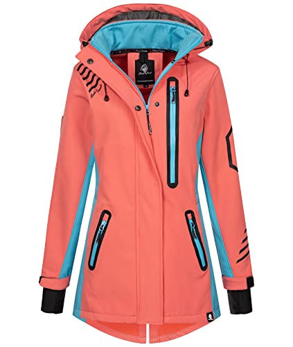 Rock Creek Damen Softshell Jacke Mantel Regenjacke Übergangsjacke Softshelljacke Damenjacke Regenmantel Outdoorjacke Kapuze D-491 Coral 3XL von Rock Creek