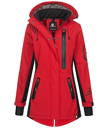 Rock Creek Damen Softshell Jacke Mantel Regenjacke Übergangsjacke Softshelljacke Damenjacke Regenmantel Outdoorjacke Kapuze D-491 Rot 3XL von Rock Creek