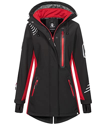 Rock Creek Damen Softshell Jacke Mantel Regenjacke Übergangsjacke Softshelljacke Damenjacke Regenmantel Outdoorjacke Kapuze D-491 Schwarz 3XL von Rock Creek
