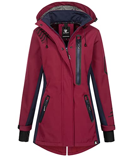 Rock Creek Damen Softshell Jacke Mantel Regenjacke Übergangsjacke Softshelljacke Damenjacke Regenmantel Outdoorjacke Kapuze D-491 Weinrot 3XL von Rock Creek