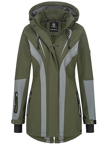 Rock Creek Damen Softshell Jacke Mantel Regenjacke Übergangsjacke Softshelljacke Damenjacke Regenmantel Outdoorjacke Kapuze D-492 Dunkelgrün 4XL von Rock Creek