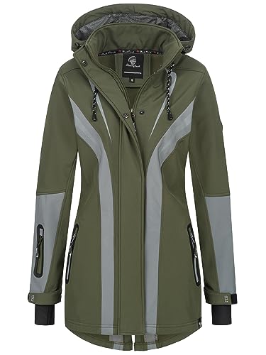 Rock Creek Damen Softshell Jacke Mantel Regenjacke Übergangsjacke Softshelljacke Damenjacke Regenmantel Outdoorjacke Kapuze D-492 Dunkelgrün M von Rock Creek