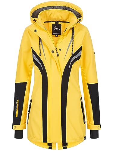 Rock Creek Damen Softshell Jacke Mantel Regenjacke Übergangsjacke Softshelljacke Damenjacke Regenmantel Outdoorjacke Kapuze D-492 Gelb 4XL von Rock Creek