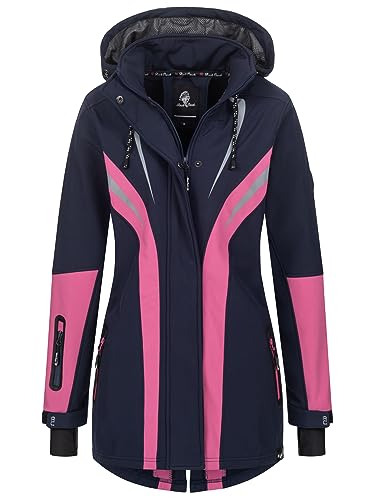 Rock Creek Damen Softshell Jacke Mantel Regenjacke Übergangsjacke Softshelljacke Damenjacke Regenmantel Outdoorjacke Kapuze D-492 Navy 5XL von Rock Creek