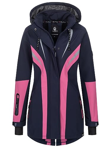Rock Creek Damen Softshell Jacke Mantel Regenjacke Übergangsjacke Softshelljacke Damenjacke Regenmantel Outdoorjacke Kapuze D-492 Navy L von Rock Creek