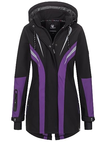 Rock Creek Damen Softshell Jacke Mantel Regenjacke Übergangsjacke Softshelljacke Damenjacke Regenmantel Outdoorjacke Kapuze D-492 Schwarz 3XL von Rock Creek