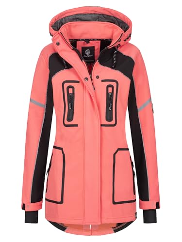 Rock Creek Damen Softshell Jacke Mantel Regenjacke Übergangsjacke Softshelljacke Damenjacke Regenmantel Outdoorjacke Kapuze D-497 Coral 5XL von Rock Creek