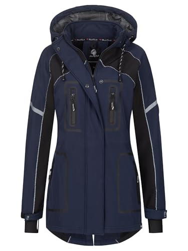 Rock Creek Damen Softshell Jacke Mantel Regenjacke Übergangsjacke Softshelljacke Damenjacke Regenmantel Outdoorjacke Kapuze D-497 Navy 3XL von Rock Creek