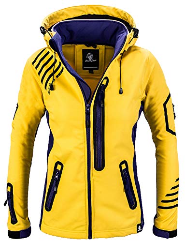 Rock Creek Damen Softshell Jacke Windbreaker Regenjacke Übergangsjacke Softshelljacke Damenjacke Regenmantel Outdoorjacke Kapuze D-402 Gelb-Navy XS von Rock Creek