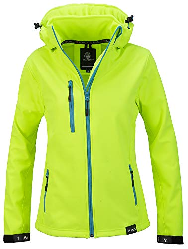 Rock Creek Damen Softshell Jacke Windbreaker Regenjacke Übergangsjacke Softshelljacke Damenjacke Regenmantel Outdoorjacke Kapuze D-412 Neongelb 3XL von Rock Creek