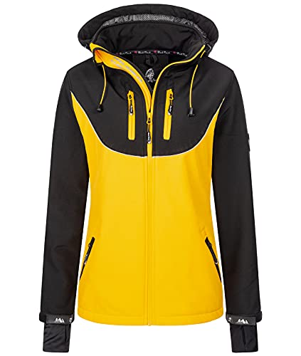 Rock Creek Damen Softshell Jacke Windbreaker Regenjacke Übergangsjacke Softshelljacke Damenjacke Regenmantel Outdoorjacke Kapuze D-442 Gelb 4XL von Rock Creek