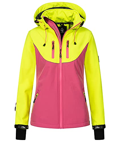 Rock Creek Damen Softshell Jacke Windbreaker Regenjacke Übergangsjacke Softshelljacke Damenjacke Regenmantel Outdoorjacke Kapuze D-442 Neonpink 4XL von Rock Creek