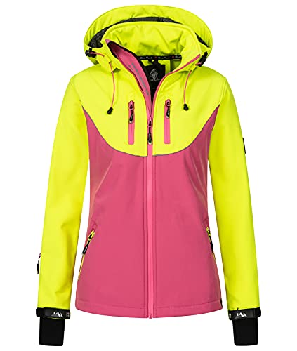 Rock Creek Damen Softshell Jacke Windbreaker Regenjacke Übergangsjacke Softshelljacke Damenjacke Regenmantel Outdoorjacke Kapuze D-442 Neonpink M von Rock Creek