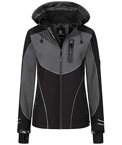 Rock Creek Damen Softshell Jacke Windbreaker Regenjacke Übergangsjacke Softshelljacke Damenjacke Regenmantel Outdoorjacke Kapuze D-464 Schwarz 3XL von Rock Creek