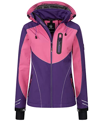 Rock Creek Damen Softshell Jacke Windbreaker Regenjacke Übergangsjacke Softshelljacke Damenjacke Regenmantel Outdoorjacke Kapuze D-464 Violett 3XL von Rock Creek